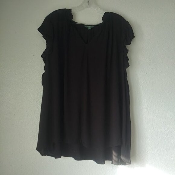 Terra & Sky flutter sleeve black blouse women's size 3X - Picture 1 of 14